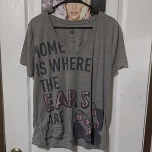 Disney World Land Parks Minnie Mouse Home is Where The Ears Are V Neck T-shirt L